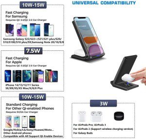 2 in 1 Wireless Charger 15W Fast Wireless Charger Stand Compatible with iPhone 14 15 Pro Max/13 Pro/12/11/XS MAX/XR/8,Airpods 2/3/Pro,Wireless Charging Dock for Samsung Galaxy S22/S21/S20/Note/Buds