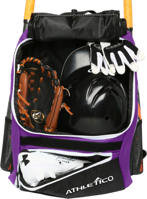 Athletico Baseball Bat Bag – Backpack for Baseball, T-Ball & Softball Equipment & Gear for Youth and Adults | Holds Bat, Helmet, Glove, Shoes |Shoe Compartment & Fence Hook