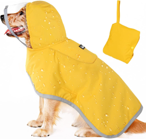 Slowton Waterproof Dog Raincoat, Clear Hooded Double Layer Rain Jacket for Small Medium Large Dogs Puppies, Dog Poncho with Reflective Strip Adjustable Velcro Straps and Storage Pocket