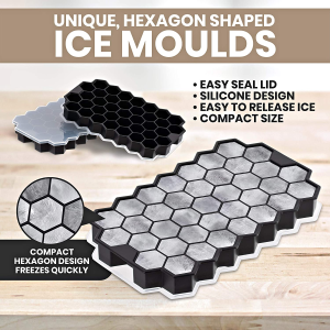 Sunset Silicone Ice Cube Trays – Pack of 2 Hexagon Ice Cube Molds with Lids | 74 Flexible Ice Moulds for Whiskey, Cocktails & More | Reusable and BPA Free (2 Sets + Lid) | Aussie Seller