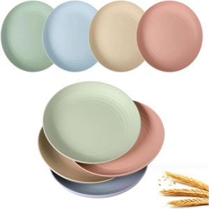 WANBY Wheat Plastic Reusable Dinner Plates Unbreakable Dinner Dishes Outdoor Plates Sets Dishwasher Microwave Safe