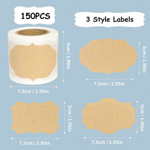 FYY Jar Labels Stickers, Self-Adhesive Labels, Kraft Label Stickers, Blank Stickers, Gift Tags Sticker, Holiday Present Stickers, Kraft Paper Sticker Labels for Bottles, Containers and Jars, 3 Styles