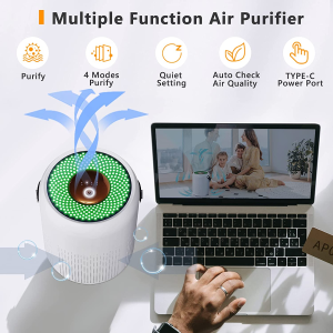 Air Purifier, Desktop Portable Purifier, 99.99% Air Clean, 3-In-1 H13 True HEPA Filter, 4 Purify Modes, Air Condition Detect, Night Light, Low Noise, Filter Replace, up to 216 Sq.Ft(20M²), Type-C Plug