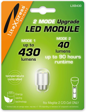 Litexpress LXB430 2Mode LED Upgrade Bulb for Maglite, 430 and 40 Lumen, Fits 2 C/D-Cell Maglite Torch Only