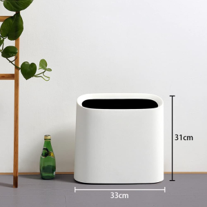 Slim Trash Bin 10 Liter Plastic Rubbish Bin, Rectangular Wastebasket Garbage Can for Bathroom, Bedroom, Office, Kitchen (White)