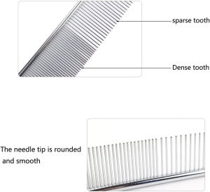 2 Pack Dog Comb Pet Grooming Brush for Cats Puppy Greyhound with Medium/Coarse Fur Easy Grip Dematting Combs with Different-Spaced Rounded Stainless Steel Teeth