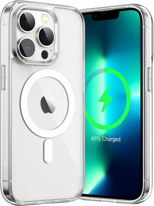 Jetech Magnetic Case for Iphone 13 6.1-Inch Compatible with Magsafe Wireless Charging, Shockproof Phone Bumper Cover, Anti-Scratch Clear Back (Clear)