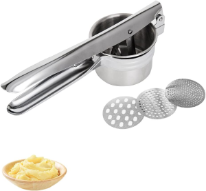 Stainless Steel Potato Ricer Manual Fruit Press Masher Vegetable Strainer Juicer Tool with 3 Ricing Discs