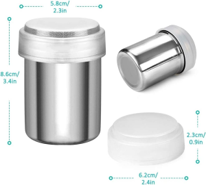 2Pcs Powder Sugar Shaker Duster, Stainless Steel Powder Sugar Shaker with Lid, Sifter for Cinnamon Sugar Pepper Powder Cocoa Flour