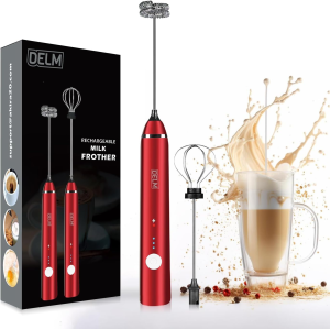 DELM Rechargeable Milk Frother Handheld Foam Maker with Stainless Whisk for Cappuccino, Latte, Bulletproof Coffee, Keto Diet, Protein Powder, Matcha