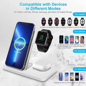 Wireless Charger 3 in 1 Wireless Charging Station Compatible with Apple Watch/Iphone/Airpod,Iphone 14,13,12,11,15(Pro, Pro Max)/Xs/Xr/X/8(Plus)/Galaxy S Note Z,Iwatch 9/8/7/6/Se/5/4/3/2,Airpod3/Pro