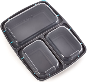 [10 Pack] 3 Compartment BPA Free Reusable Meal Prep Containers – Plastic Food Storage Trays with Airtight Lids – Microwavable, Freezer and Dishwasher Safe – Stackable Bento Lunch Boxes (32 Oz)