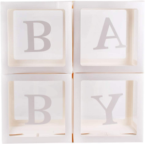 Balloon Boxes with BABY Letters for Baby Shower, Transparent Birthday Balloon Blocks Decorations for 1St Baby Shower, Baby Shower, Birthday Party, Gender Reveal Party, Newborn Photo Shot Props