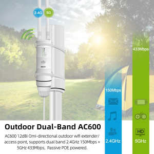 WAVLINK Weatherproof AC600 Outdoor Access Point/Wifi Range Extender/Wifi Repeater/Router, 2.4G 150Mbps + 5G 433Mbps Dual Band Wifi with 2X High Gain Antennas