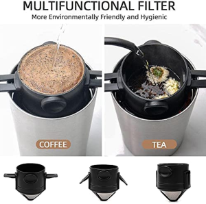 Reusable Pour over Coffee Maker, Stainless Steel Cone Coffee Dripper Filter 1-2 Cup, Paperless with Collapsible Holders for Home Office Travel Camping