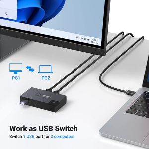 UGREEN USB 3.0 Switch Selector 2 Computers Share 1 USB Port Switcher Work with Hub for Keyboard Mouse U-Disk Printer Scanner for Desktop PC Laptop One Button Switch with 2 USB 3.0 Male Cables