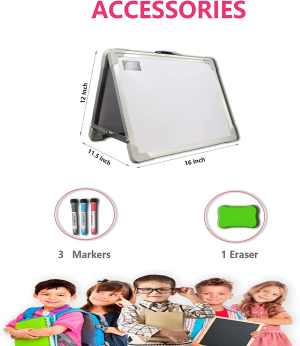 Mini White Board Double Sided （16″*12″In,Portable Small White Board,Magnetic Dry Erase Board for Kids Memo to Do List Desk School, Includes Markers and Eraser.