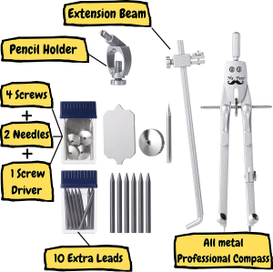 Mr. Pen- Professional Metal Compass with Wheel, Lock and Extension Bar for Geometry, Drafting, Math, Drawing, Compass for Geometry, Tool for Drawing Circles, Drawing Compass, Compass Drawing Tool