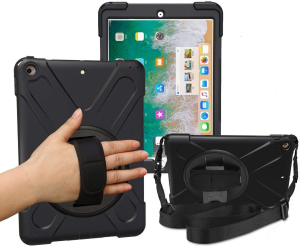 Ipad 5Th/6Th Generation Cases, Ipad Air 2/ Pro 9.7 Case,Rugged Protection Shockproof Case for Kids with Stand, Hand & Shoulder Strap,Ipad 9.7 2018/2017-Black