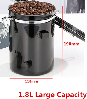 9SHOME Airtight Stainless Steel Coffee Canister, Coffee Bean Storage Container with Date Tracker, 6 Co2-Release Valve and Measuring Scoop for Beans, Grounds, Tea, Flour, Cereal, Sugar, Large 1800Ml/60Oz