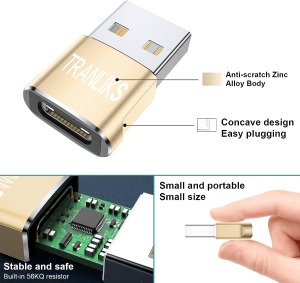 TRANLIKS USB to USB C Adapter, USB Type C Female to USB a Male Converter, Supports Charging and Data Transmission(4 Pack Gold,High Stability)