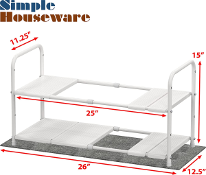 Simplehouseware under Sink 2 Tier Expandable Shelf Organizer Rack, White (Expand from 38 to 63.5 Cm)