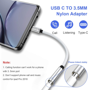 ENVEL USB C to 3.5 Mm Headphone Jack Adapter,Type C to 3.5Mm Audio Stereo DAC Chip Cable Compatible with Huawei P50 P40 P30 Mate40 30 Pro Pixel4 Samsung Galaxy S22 S21 S20 S20+ S10 S9 Oneplus 9 8T 7T Silver