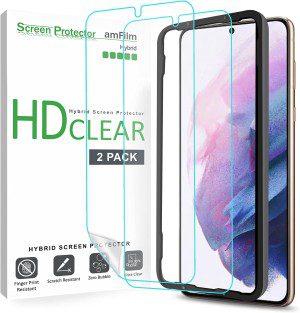 Amfilm (2 Pack) Screen Protector for Samsung Galaxy S21 plus (6.7 Inch), Case Friendly (Easy Install) Hybrid Film Compatible with Fingerprint Sensor (2021)