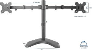 VIVO Dual Led LCD Monitor Free-Standing Desk Stand for 2 Screens up to 27 Inches, Heavy-Duty Fully Adjustable Arms with Optional Bolt-Through Grommet Mount (Stand-V002F)