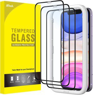 Jetech Full Coverage Screen Protector for Iphone 11/XR 6.1-Inch, Black Edge, Tempered Glass Film with Easy Installation Tool, Case-Friendly, HD Clear, 3-Pack