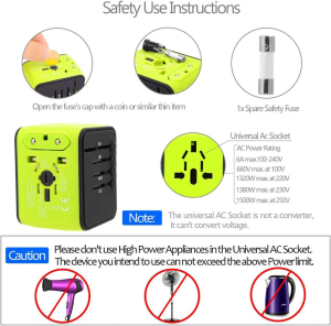 Disgian Travel Adapter, Universal International Power Adapter with 3USB Port and Type-C International Wall Charger Worldwide AC Power Plug for Multi-Nation Travel UK, EU, AU over 200 Countries (Green)