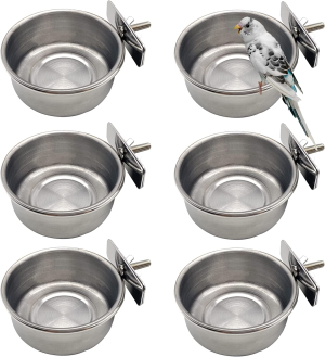 Tfwadmx 2 Pack Bird Feeding Dish Cups, Parrot Food Bowl Clamp Holder – Stainless Steel Coop Cup, Bird Cage Water Bowl for Parakeet African Greys Conure Cockatiels Lovebird Budgie Chinchilla