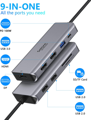 USB C Docking Station Dual Monitor, 9 in 1 USB C Triple Display Docking Station to Dual HDMI Adapter Displayport SD TF Card Reader 2USB 2.0, 1 USB 3.0, 100W PD for USB C Thunderbolt 3 Laptops