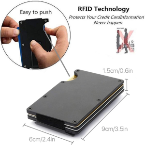 RFID Blocking Aluminum Slim Metal Front Pocket Minimalist Wallet Credit Card Case Holder Money Clip (Black)