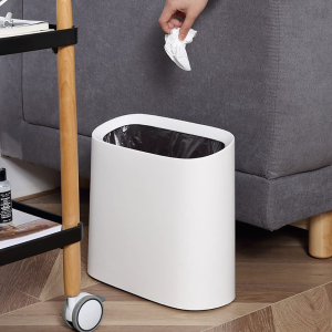 Slim Trash Bin 10 Liter Plastic Rubbish Bin, Rectangular Wastebasket Garbage Can for Bathroom, Bedroom, Office, Kitchen (White)