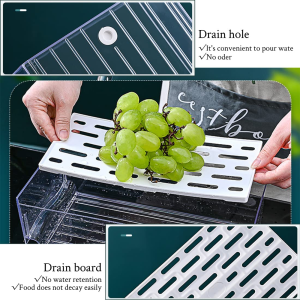 SYAMEET 2 Pack Clear Stackable Fridge Drawers,Pull Out Fridge Organiser Bins with Lids、Drain Tray and Drawer,Large Food Container Storage Box for Fruit & Vegetable Storage