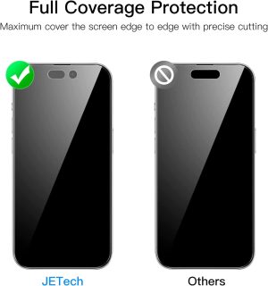 Jetech Privacy Full Coverage Screen Protector for Iphone 14 Pro 6.1-Inch, Anti-Spy Tempered Glass Film, Edge to Edge Protection Case-Friendly, 2-Pack