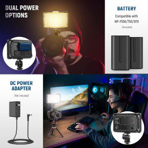 Neewer Dimmable 176 LED Video Light 5600K on Camera Light Panel with 2600Mah Battery and USB Charger for Canon, Nikon, Pentax, Panasonic, Sony, and Other Digital SLR Cameras for Photography