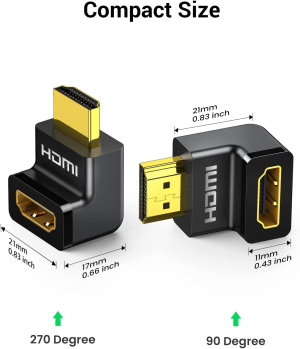 UGREEN HDMI 90 and 270 Degree Right Angle Adapter Gold Plated High Speed HDMI Male to Female Connector Adapter for Roku TV Stick (Pack of 2)