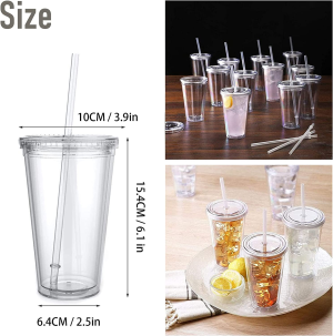 Tumblers with Lids and Straws Wall Clear Plastic Tumblers Bulk Reusable Cups with Straw