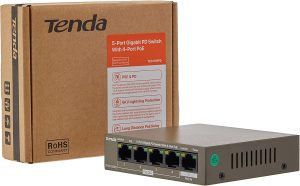 Tenda Poe Switch 6-Port 10/100Mbps (4 Poe+ & 2 Uplink Ports, 58 W for All Poe Ports, Qos, 250M Transmission Distance, 802.3At/Af, Desktop/Wall Mounting, Metal Case, Plug and Play) (TEF1106P-4-63W)