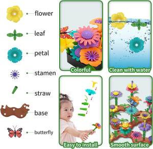 GIGIPIG Flower Garden Building Toys for Girls Age 3, 4, 5, 6 Year Old, STEM Toy Gardening Pretend Toys for Kids, Stacking Game for Toddlers Play Set, Educational Activity for Preschool (224 PCS)