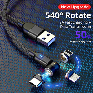 BIG+ Magnetic Charging and Data Cable with 540° Rotating Head [4 Pack Various Size] QC3.0A Magnetic Fast Charging and Data Cable. Compatible with All Smartphones, USB Type C and Micro USB