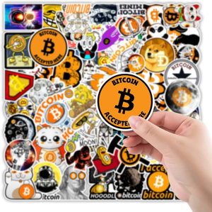 Bitcoin Stickers,50 PCS Virtual Currency Graffiti Vinyl Waterproof Decals for Water Bottles Computer Bicycle Skateboard Luggage Phone Pad Laptop Kids Teens Stickers Pack