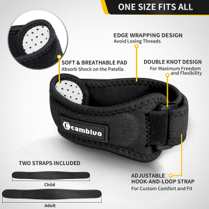 CAMBIVO 2 Pack Patella Knee Strap, Adjustable Knee Brace Patellar Tendon Stabilizer Support Band for Knee Pain Relief, Jumpers Knee, Tendonitis, Basketball, Running, Hiking, Volleyball, Tennis, Squats (Black)