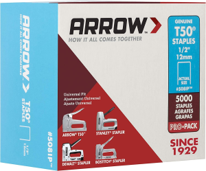 Arrow T50 Staples 5000 Pack, (12 Mm) 1/2-Inch Leg Length