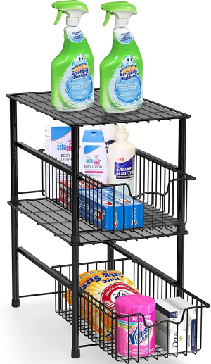 Simplehouseware Stackable under Sink Cabinet Sliding Basket Organizer Drawer, Black