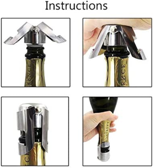 Stainless Steel Champagne Stoppers – 2 Pack Silver Sealer Stopper, Cava Prosecco Sparkling Wine No Leaks No Spills Stainless Steel Sparkling Wine Stopper