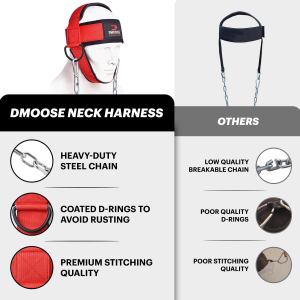 Dmoose Fitness Neck Harness for Weight Training & Injury Recovery, Long Steel Chain and D-Rings, Neck Workout Equipment to Improve Muscle Strength