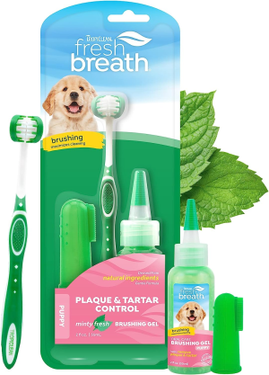 Tropiclean Fresh Breath Oral Care Kit for Small Dogs with Oral Care Gel, Tripleflex Toothbrush and Finger Brush